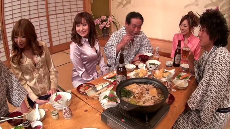 Busty Beauties as Party Companions: Three Horny Older Guys' Hot-Spring Trip